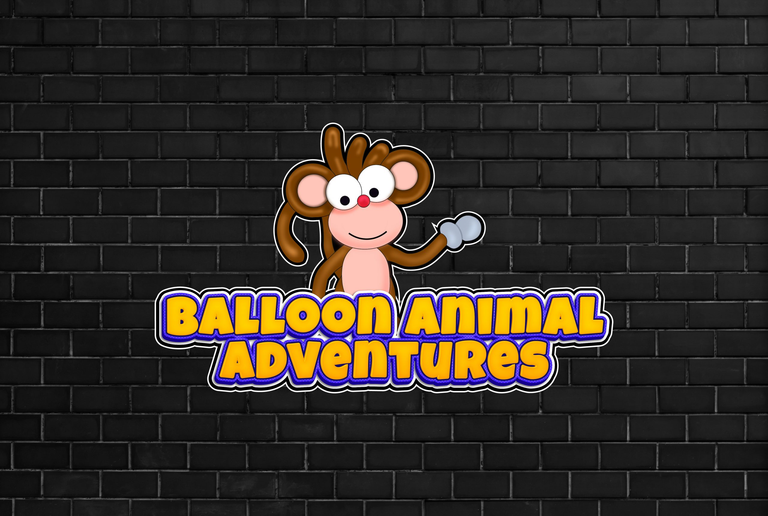 Balloon Animal Adventures Fun Kids Logo on a Black Brick Backgrounds